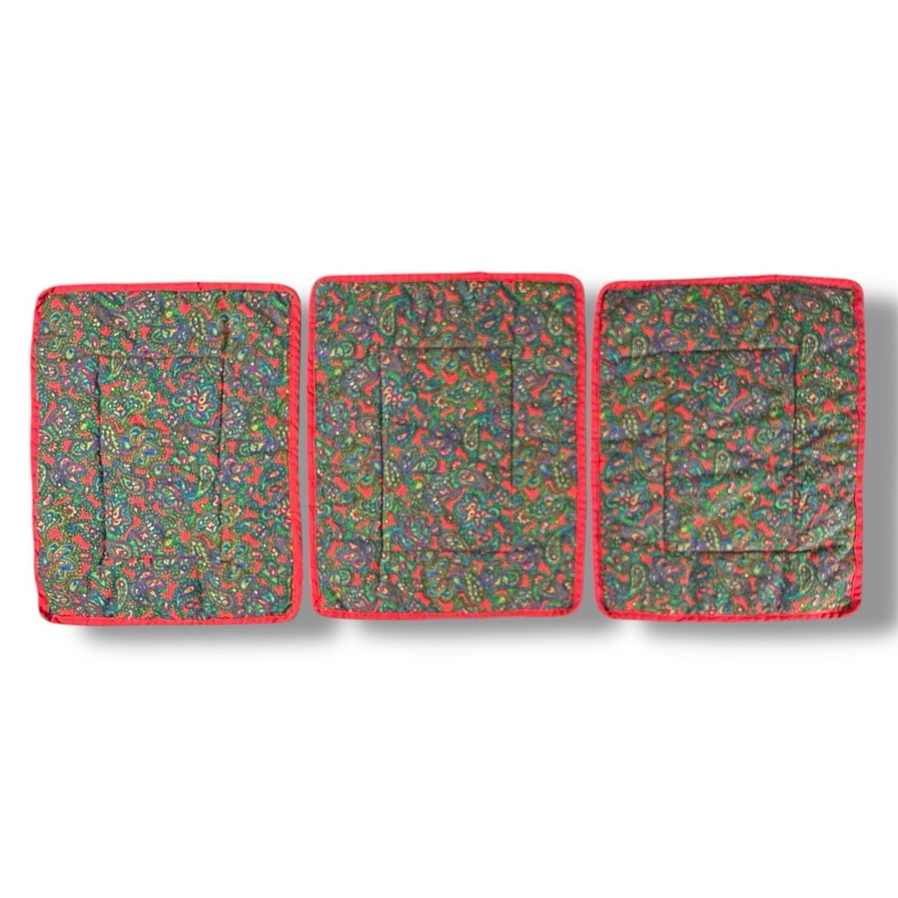 VTG Lands' End Coming Home Red & Green Paisley Placemats & Table Runner 6pc Set - Picture 4 of 15